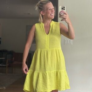 Michael Stars Size Small Neon Yellow Green Bright Midi Tank Dress Gauzy Vneck